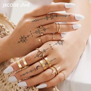 ลายสักเมห์นดีแบบกึ่งถาวร สำหรับมือ ลายสักชั่วคราวสำหรับเดือนรอมฎอน ลายดอกบัว ขนนก ดวงอาทิตย์ ดวงจันทร์ เกล็ดหิมะ ดาว ลายสักแบบมินิมอล ติดทนนาน 1-2 สัปดาห์