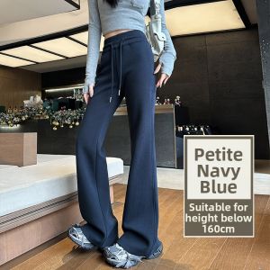 Navy Flared Trousers with Slimming Effect Drape Casual Trumpet Sweatpants