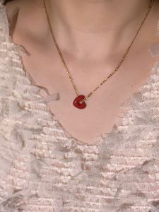 2024 New Heartbeat " Peach Heart" Drip Glaze Red Necklace Sweater Chain Clavicle Chain Love Symbol Jewelry Fashion Accessory