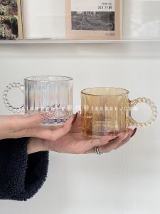 Modern Minimalist Ins Style Pearl Large Ear Handle Mugs Premium Feeling Aurore Laser Ice American Coffee Cups 320ml Capacity