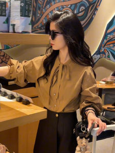 Retro British Style Womens Shirt Elegant Luxury Youthful Fashionable Long Sleeve Button up Pure Color Commute Friendly