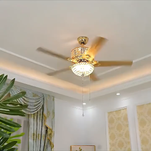 【COD】Lampu kristal 42/52inci Kipas Angin Gantung Kemewahan Ringan-Nordik Kipas Lampu 3 Warna Lampu kipas