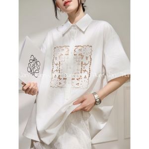 PlumJan | Áo Sơ Mi Mùa Hè Tay Ngắn Pháp Thời Trang Cổ Bẻ Có Ren