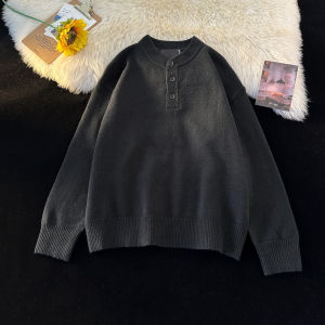 เสื้อสเวตเตอร์ถักทรงหลวมสำหรับผู้ชายและผู้หญิง ฤดูใบไม้ร่วง/ฤดูหนาว ทรงหลวม คอฮันนา ทรงหลวม เสื้อคลุมแฟชั่น Cleanfit