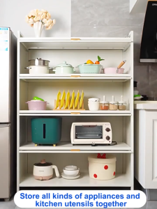 Kitchen Cabinet Organizer Kitchen Rack With Wheels Dustproof Microwave Rack Metal Storage Cabinet