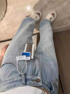 Retro Textured Blue Floor-Length Wide Leg Jeans Womens High Waist Slim Straight Tube Long Trousers Summer Casual Denim Skinnies