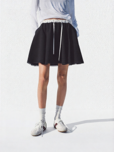 MO&Co. | Black and White Patchwork Half Skirt Elastic Waist No Hem
