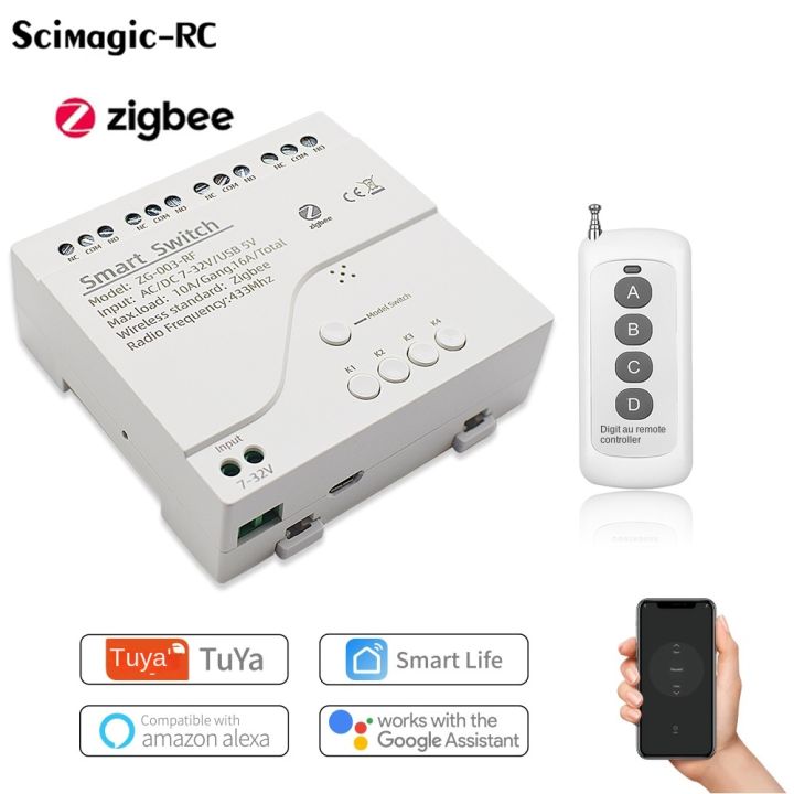 Tuya Zigbee Relay 4CH Smart Home Switch Module APP Remote Control