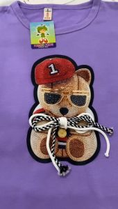 kaos atasan oblong model sabrina anak perempuan jahit aplikasi boneka teddy bear tali pita - pakaian baju t-shirt distro anak cewek model sabrina beruang bear rok 1 - 10 thn