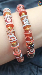 Premium Grade Natural Tibetan Duo Bao Bamboo Barrel Dzi Agate Bracelet