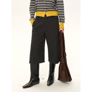 Womens 100 Wool Straight Leg Pants Seven-Eighths Length