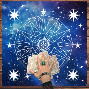Khăn Trải Bàn Bài Tarot Vòng Cung Hoàng Đạo VIKAMA - Khăn Trải Bàn Bói Toán Hình Ngôi Sao Năm Cánh & Pha Mặt Trăng Dành Cho Nghi Lễ Trang Trí Phong Cách Hiện Đại Bằng Vải Polyester