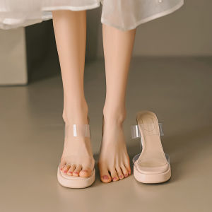 Transparent High Heels Summer 2023 New Arrival Waterproof Platform Thick Heel Nude Thick Sole Crystal Sandal Slippers Female Outwear