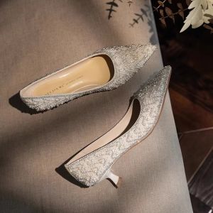 Elegant Water Diamond Pearl High Heels 2024 Autumn New Style Comfortable Sharp Point Single Shoes for Bridesmaid Wedding Shoes
