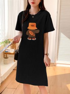 Pure Cotton T-Shirt Dress Womens Summer New Mid-Length Loose Large Size Short-Sleeve Long Dress Simple Korean Style Dress