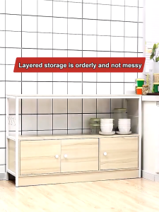 BMZAR Kitchen Cabinets Multi-Compartment Kitchen Storage Rack with Door 600KG Load Capacity Microwave Organizer
