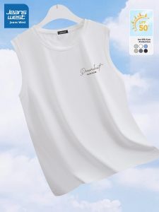 Jeanswest Mens Ice Silk Vest Summer 2025 New Sport Fitness Sleeveless T-Shirt Loose Fit Youthful Popular Polyester Fiber