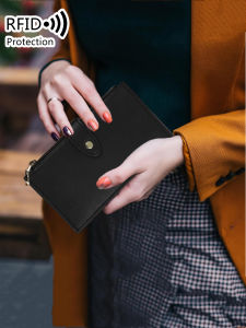 Fashionable womens long wallet RFID anti-theft brush double zipper large capacity card holder high-quality PU womens wallet