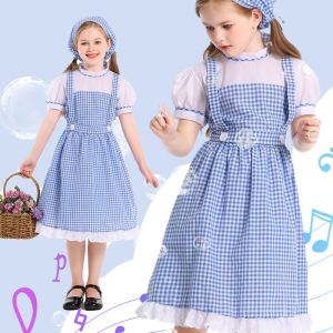 Wizard Of OZ ชุดฮาโลวีนเครื่องแต่งกายของเด็กผู้หญิงฟาร์มชุดโดโรธีเดรสลายสก็อตสนามพร้อมฮู้ด3-12ปี