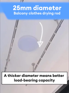 SPACEMADER High quality304 Stainless Steel Clothes Drying Pole Heavy Duty Wall-Mounted Rack Balcony Saves Space Sturdy Clothes Drying