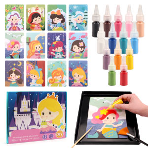 Sand Art Kit DIY Sand Painting Craft 14 Color 12 Princess Sand Painting Cards Montessori Toys Educational Toys for Kids Gifts