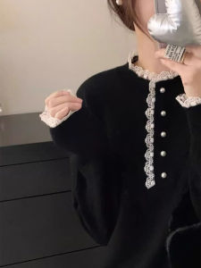 Elegant Lace-Trim Knitted Sweater