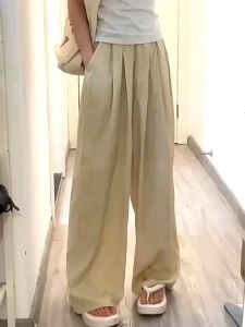 กางเกงขากว้าง กางเกงเอวสูง ขากว้าง ขายาว เอวสูงทรงสตรีท กางเกงสำหรับการเดินกางเกงโค้ง