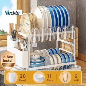 Veckle【2025 New】 High Quality Dish Rack with Drainer Pates Organizer Storage Kitchen Draining Racks