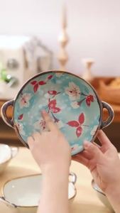 7.5inch Japanese Household Noodle Bowl Ceramic Soup Bowl With Handle Salad Pasta Bowl Kitchen Tableware Microwave Oven Bakware