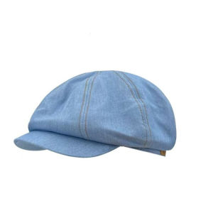 Versatile Three-Ways Wearable Beret Hat Casual Style Denim Material Face Slimming Design Anti-Directed Fashionable Accessory