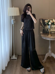 New Chinese Style Casual Set Women Summer Slimming High-End Wide Leg Pants Trendy Two-Piece Suit Elegant Fashionable Ensemble