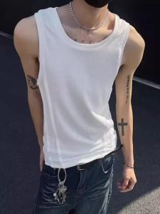 Mens Ice Silk U-Neck Sleeveless Vest Quick Dry Comfortable Fit Summer T-Shirt Youth Fashion round Neck Pull-On Tank Top