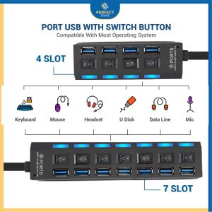 USB HUB Tombol Saklar ON/OFF Sambungan Kabel Adaptor USB Port Colokan Penghubung Kabel Mouse dan Flashdisk Keyboard Printer Serbaguna