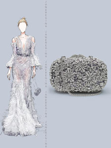 Mini Elegant Hollow Flower Handbag Sparkling Diamond Decoration Dinner Bag Matched with Cheongsam Bright Shiny Party Purse