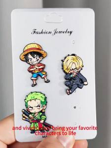 Bandai | 6pcs ONE PIECE Anime Cartoon Character Brooches Set Q Version Monkey D Luffy Roronoa Zoro Sanji Brook Gift for Friends Cute
