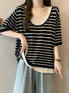 AIYITI | Stripe Loose Fit T-shirt Slimming Hiding Belly