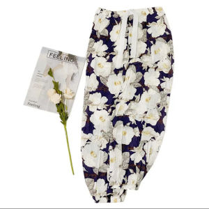 Summer 2025 Womens Cotton Silk Lantern Pants Cotton Rayon Mosquito-Resistant Beach Casual Loose Fit Polyester Fiber High Waist Nine-Piece Pants