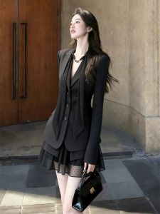 QFN | Elegant Luxury Autumn Occasion Womens Set Black Jacket and Skirt