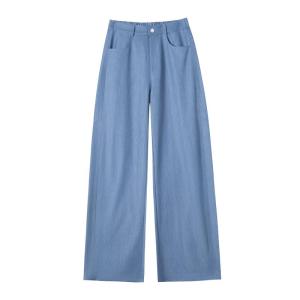LANGPIN | Summer Ice Silk Jeans Wide Leg Pants Women Lightweight Breathable Slim Straight High Waist Draping Floor-Length Pants
