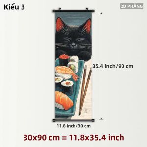 VIKAMA Vintage Cat Sushi Ramen Tấm Thảm Dễ Thương Lông Tơ Mèo Đen Ukiyo-e Nghệ Thuật Treo Tường Thẩm Mỹ Poster Cho Phòng Ngủ Trang Trí Phòng Khách