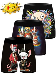 3Pcs Men Underwear Boxers Breathable Mens Boxershorts Mens Panties Underpants Cartoon Print Man Boxers Briefs Trunks