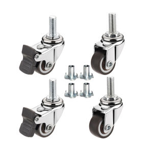 1" Small Caster Wheels Profile Castor Wheels with Brakes - Set of 4 No Floor Marks Silent Casters - Mini Wheels for Cart