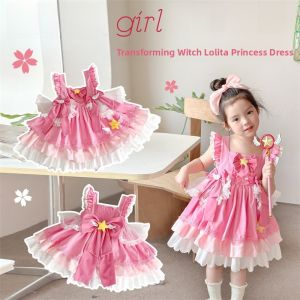 Spring Summer New Style Girls Transformable Lolita Princess Skirt Vest Dress Cake Design Cotton Childrens Clothing