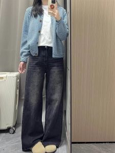 Quần Jeans Denim Ống Rộng Cạp Cao Thời Trang Xuân Thu Quần Dài Ôm Dáng Cho Nữ Quần Dài Thường Ngày Màu Đen