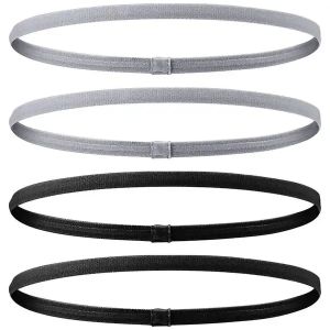 4 Pieces Solid Thicken Non-Slip Elastic Sports Outdoor Headbands Hair Headbands for Men Exercise Hair Bands Sweatbands for Women