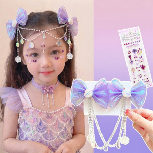 WAMEN | Fairy Non-Damaging Forehead Chain with Bow and Pearl Head Accessories Stickers Set