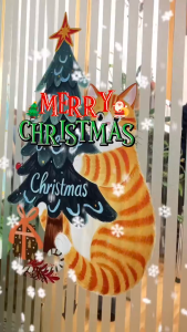 สติกเกอร์เทศกาลChristmas อัพเดทปี2026 (แบบไม่มีกาว) สติกเกอร์ติดกระจก ตกแต่งวันคริสต์มาส สำหรับเทศกาล ปีใหม่  ส่งจากไทย