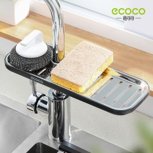 SR99. Ecoco Anti-Rust Stainless Steel Sponge Holder Faucet Rack Adjustable Sink Rack Draining Rack Kitchen Bathroom