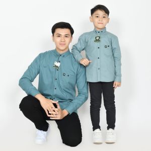 Kemeja polos couple ayah dan anak lengan panjang BAHAN CIGARET warna BIRU WARDAH
