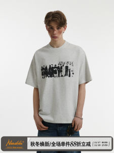 Mens Loose Fit Short Sleeve T-Shirt 240G Sorona American Portrait Print Vintage Style Summer Trendy Brand Couples Tee